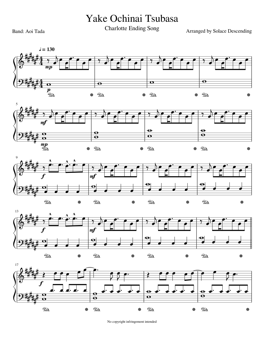 Yake Ochinai Tsubasa - Charlotte ~Arrangement~ Sheet music for Piano (Solo)  | Musescore.com