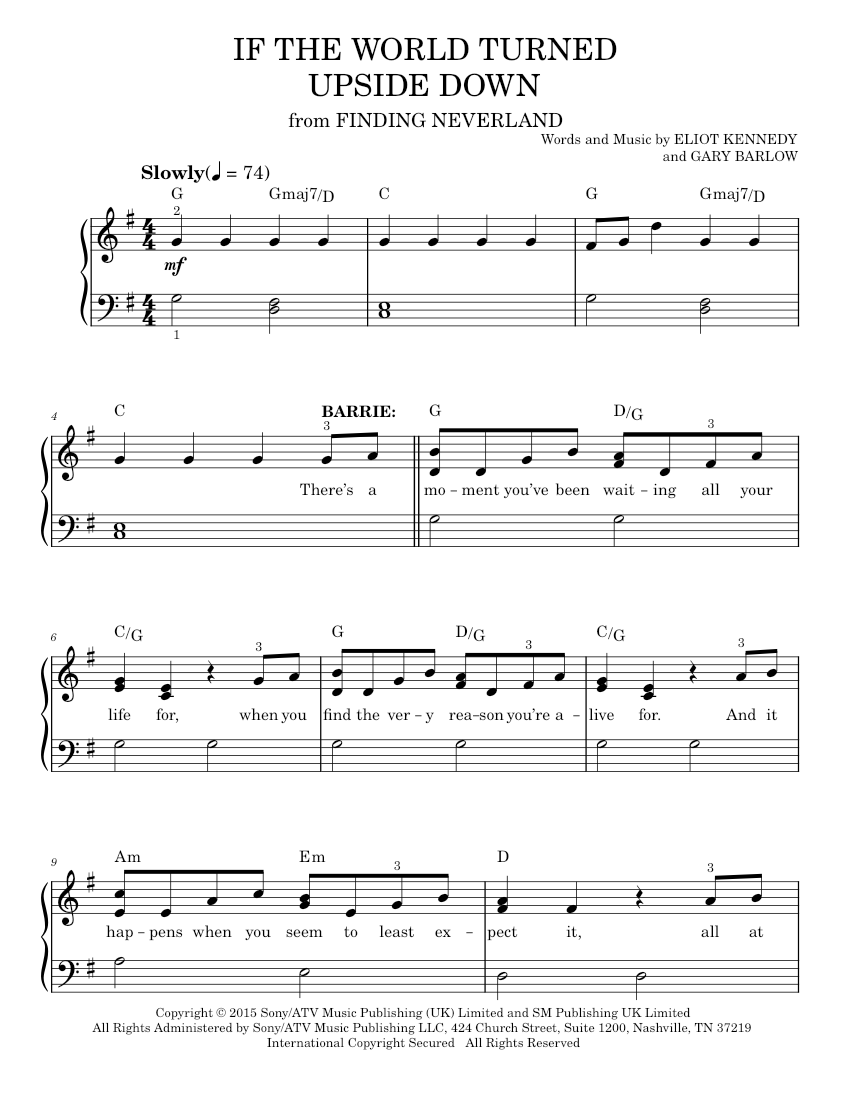 If The World Turned Upside Down Sheet music for Piano by Gary Barlow