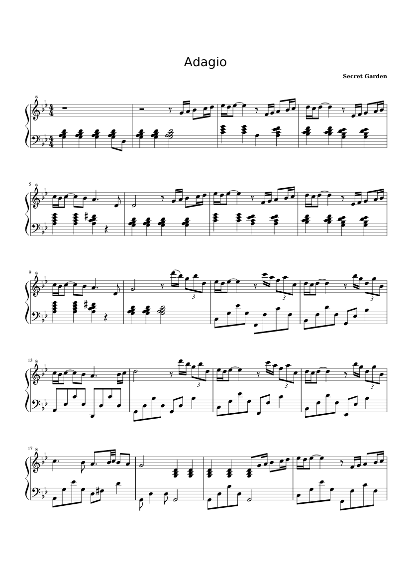 Adagio Secret Garden Piano Solo Sheet Music For Piano Solo Musescore Com