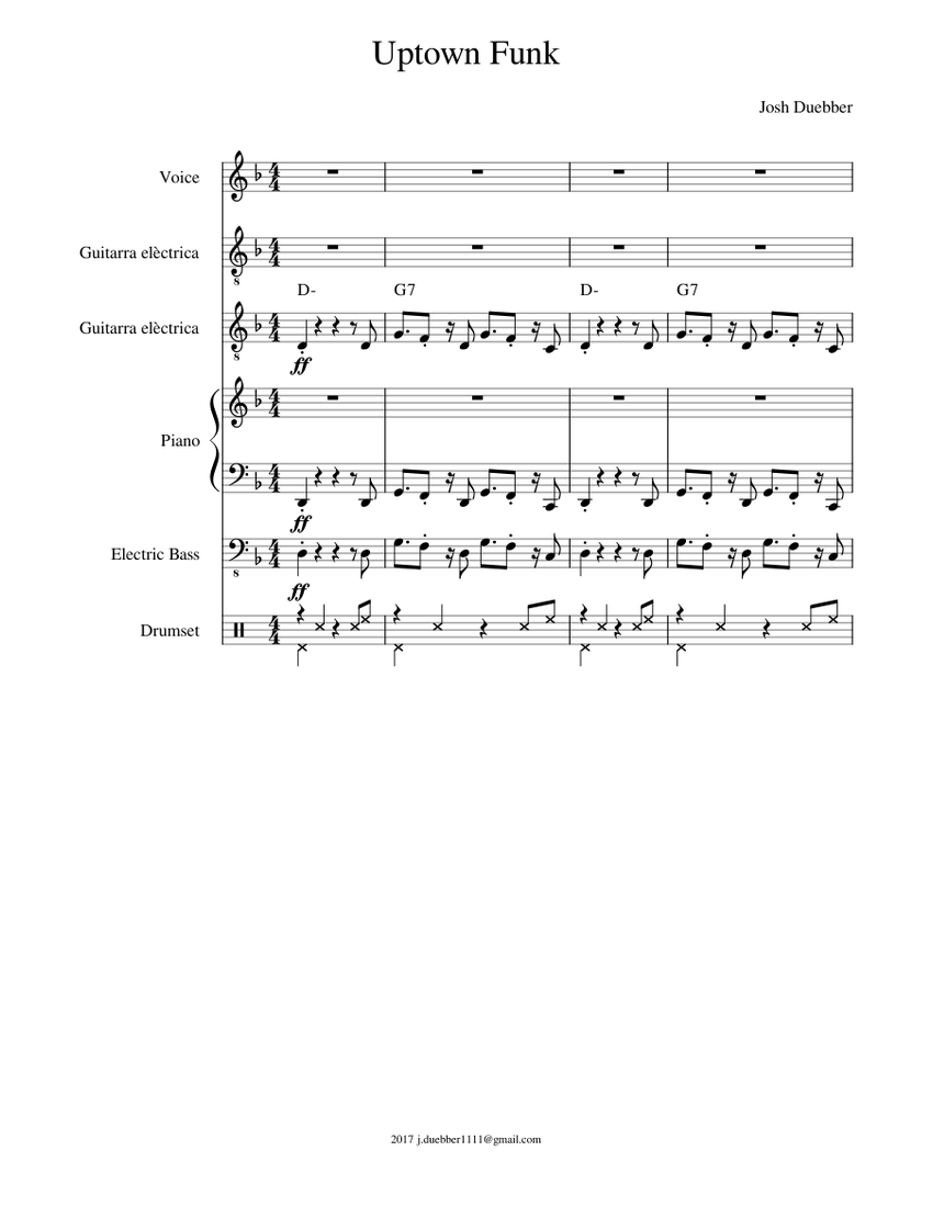 Uptown Funk Combo Sheet music for Piano, Vocals, Guitar, Bass guitar ...