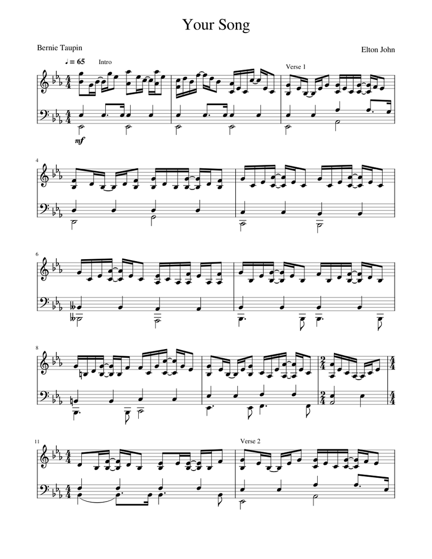Your Song (Piano) Sheet music for Piano (Solo) | Musescore.com