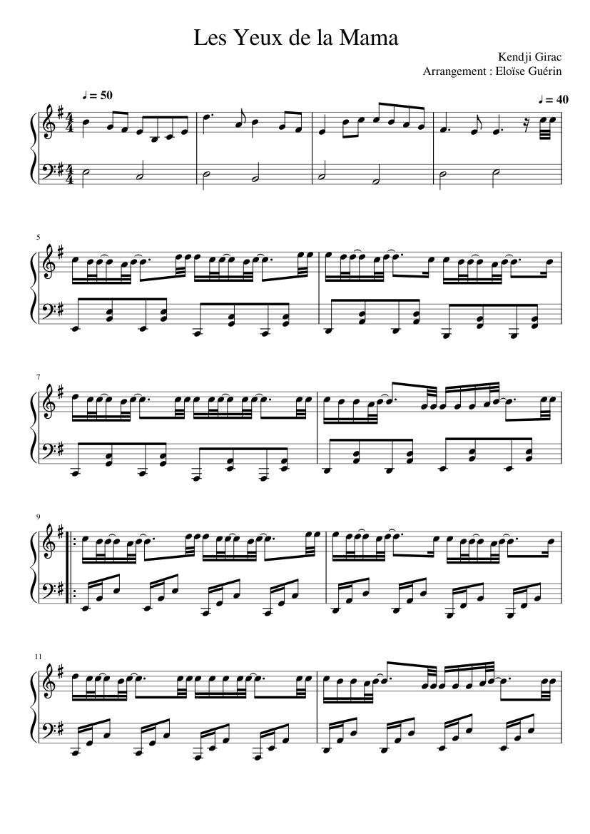 Les Yeux de la Mama - Kendji Girac Sheet music for Piano (Solo) |  Musescore.com