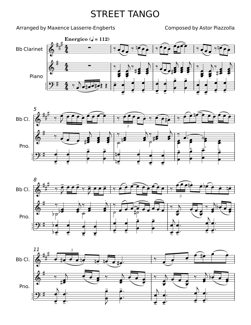 Street Tango - Astor Piazzolla Sheet music for Piano, Clarinet other ...