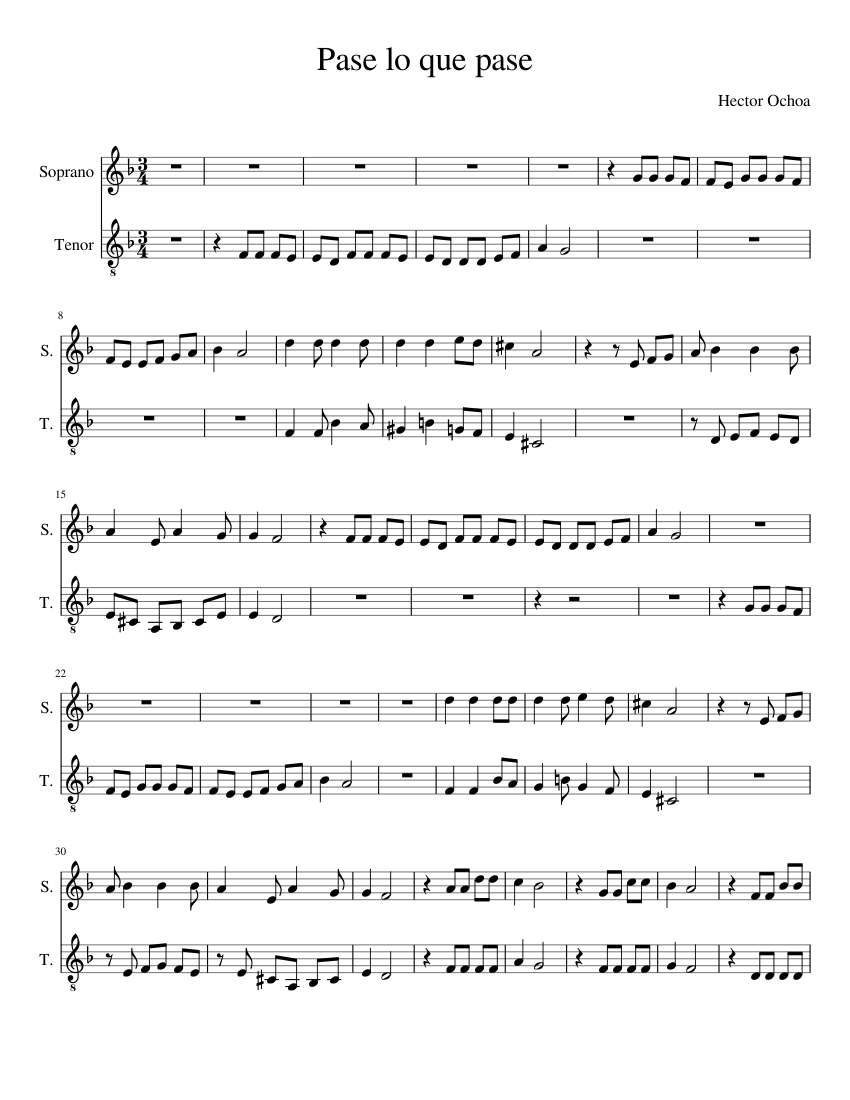 Pase lo que Pase Sheet music for Soprano, Tenor (Choral) | Musescore.com