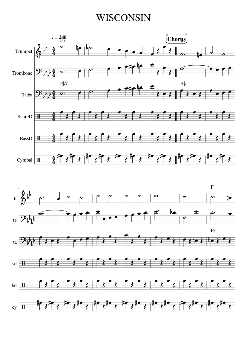 Wisconsin Sheet music for Trombone, Tuba, Trumpet other (Marching Band ...