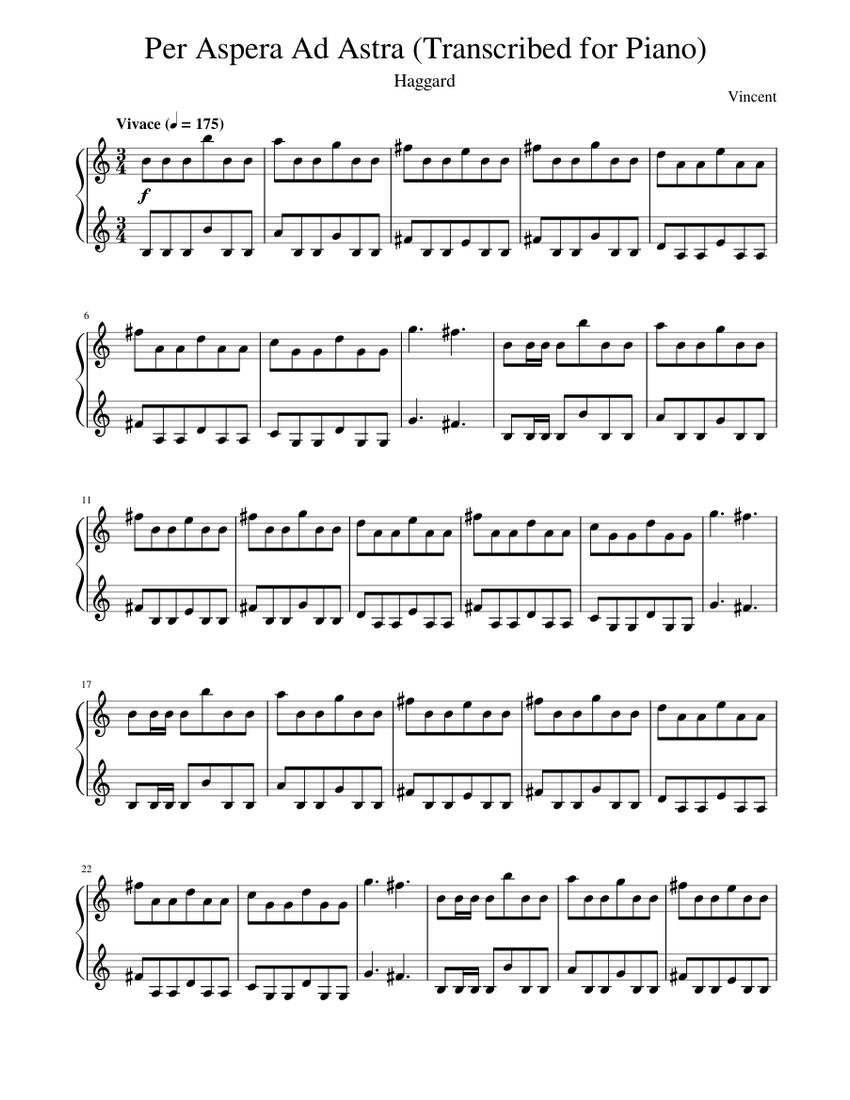 Haggard - Per Aspera Ad Astra (Transcribed for Piano) Sheet music for Piano  (Solo) | Musescore.com