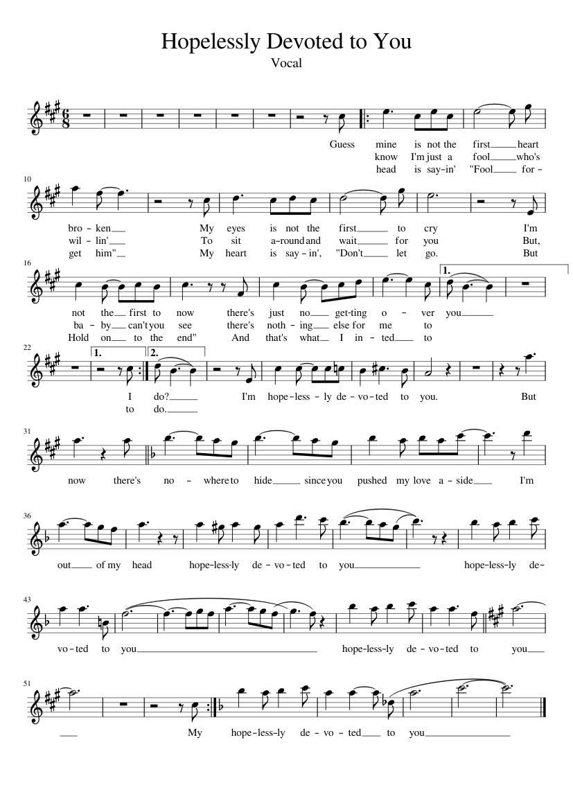 Hopelessly Devoted to You Sheet music for Vocals (Solo) | Musescore.com