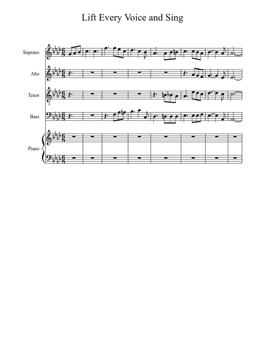Lift Every Voice And Sing Sheet Music For Piano Bass Mixed Duet Musescore Com