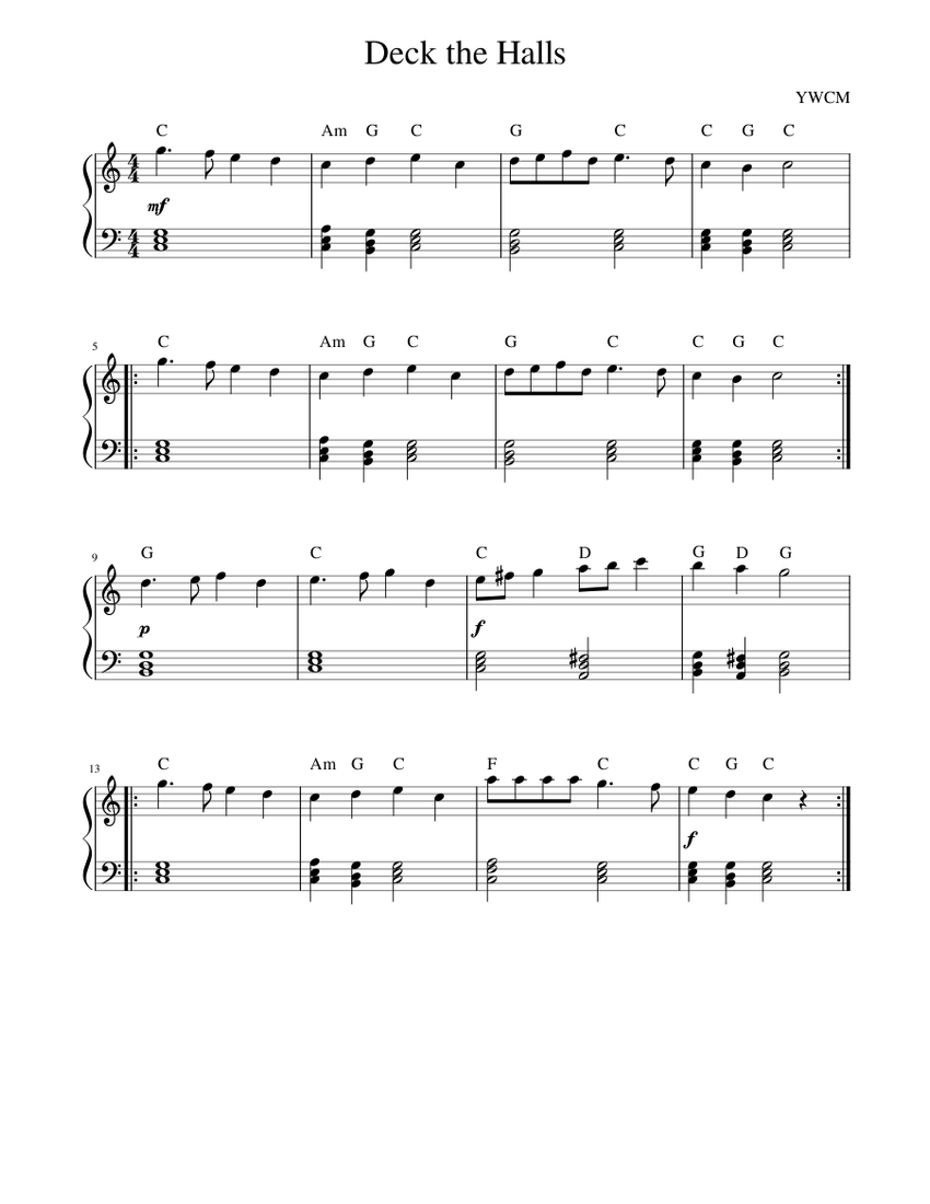 Deck the Halls C major Sheet music for Piano (Solo) Easy