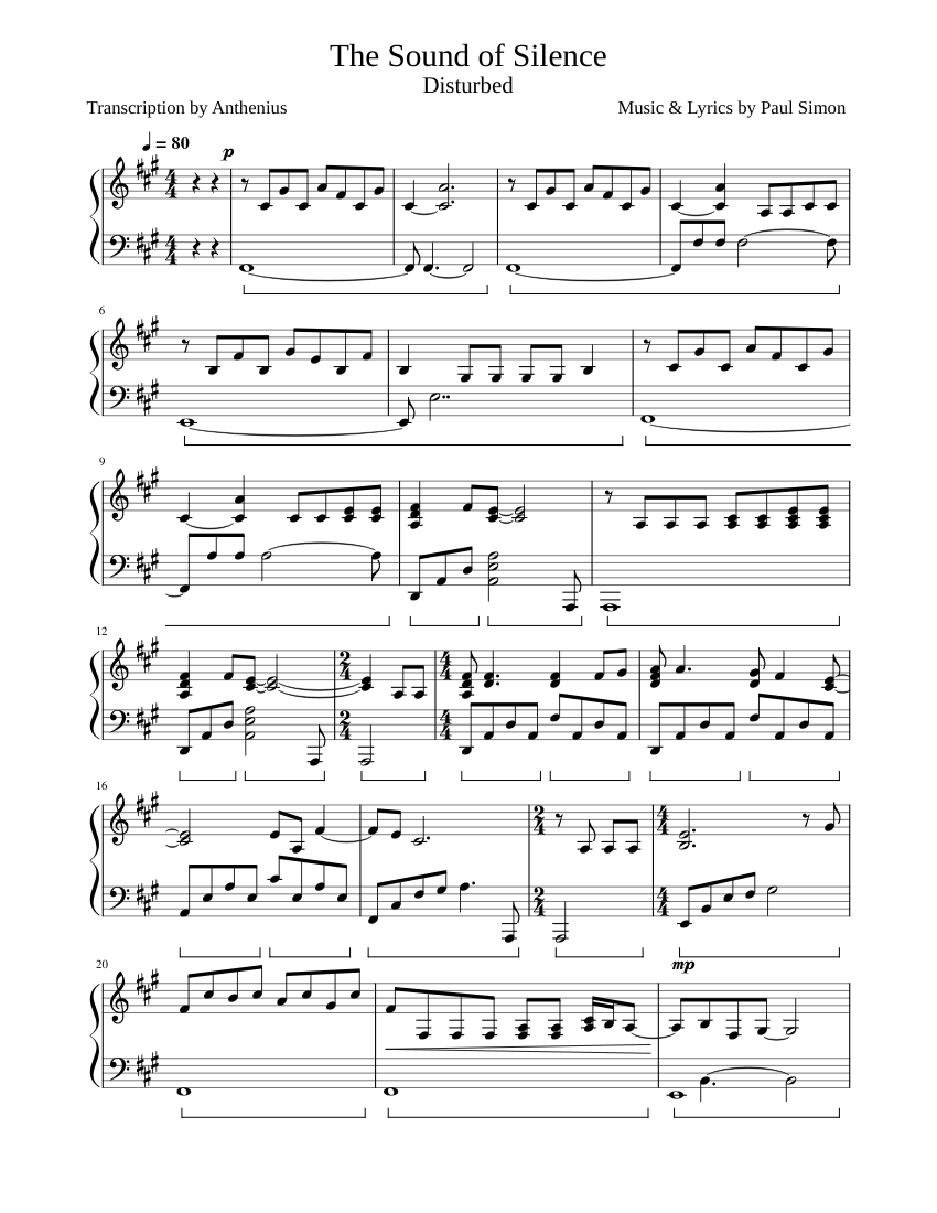 The Sound of Silence - Disturbed Sheet music for Piano (Solo