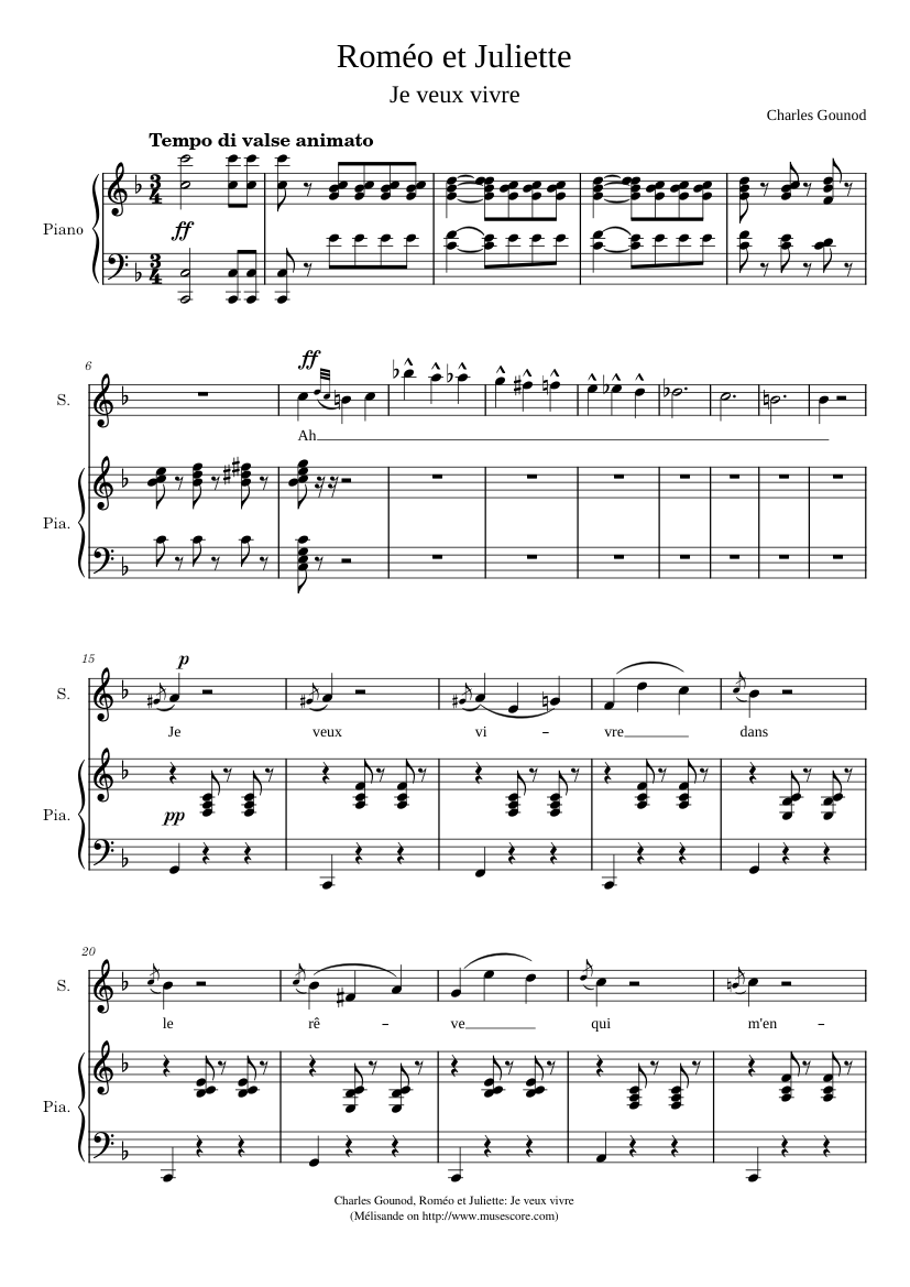 Gounod, Roméo et Juliette : Acte 1-3 - Je veux vivre Sheet Music