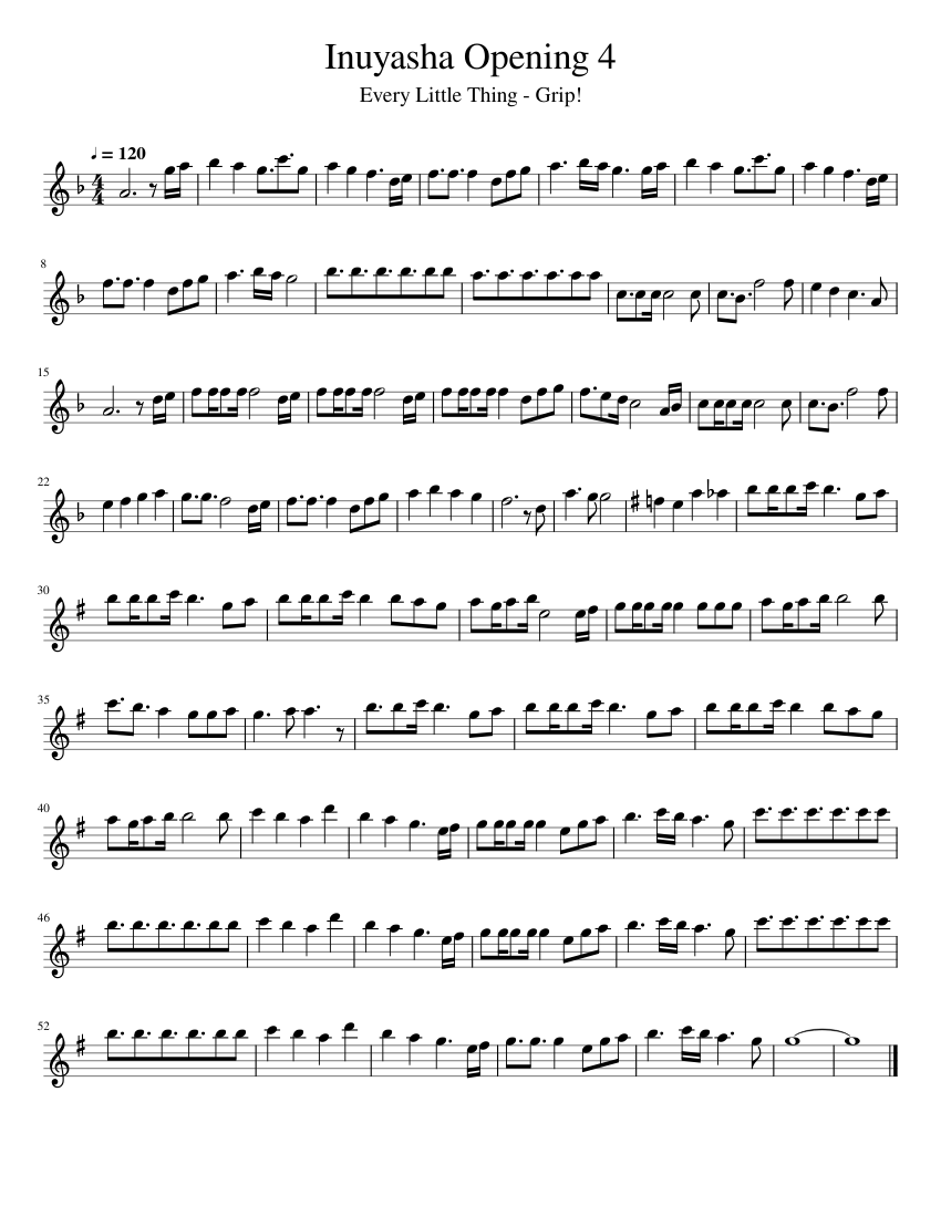 犬夜叉 オープニング 4 楽譜 フルート (ソロ) | MuseScore.com