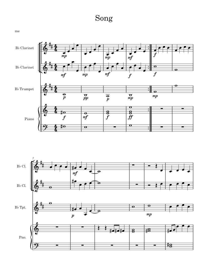 My First Song Sheet music for Piano, Clarinet in b-flat, Trumpet in b ...