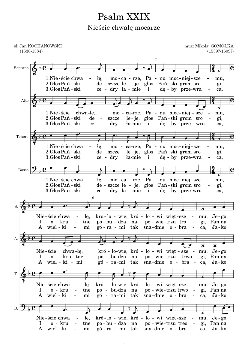 Psalm 29 Niescie Chwale Mocarze Sheet Music For Soprano Tenor Alto Bass Choral Musescore Com