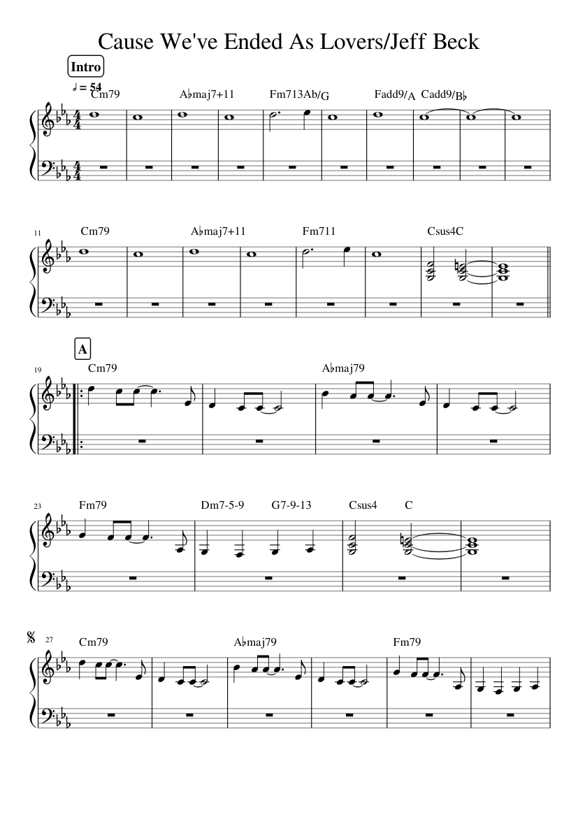 Cause We Ve Ended As Lovers Jeff Beck Sheet Music For Piano Solo Musescore Com