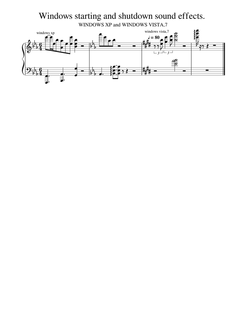 Windows starting and shutdown sound effects Sheet music for Piano (Solo) |  Musescore.com