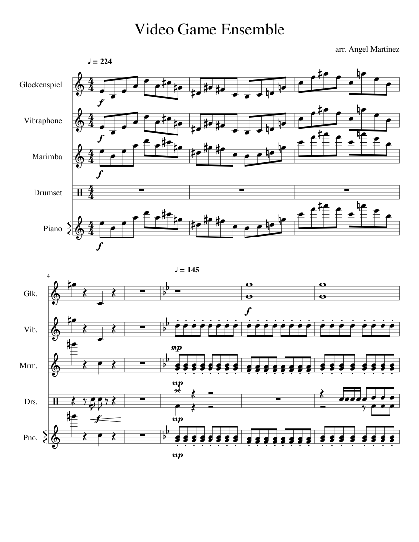 Video Game Ensemble Sheet Music for Piano, Vibraphone