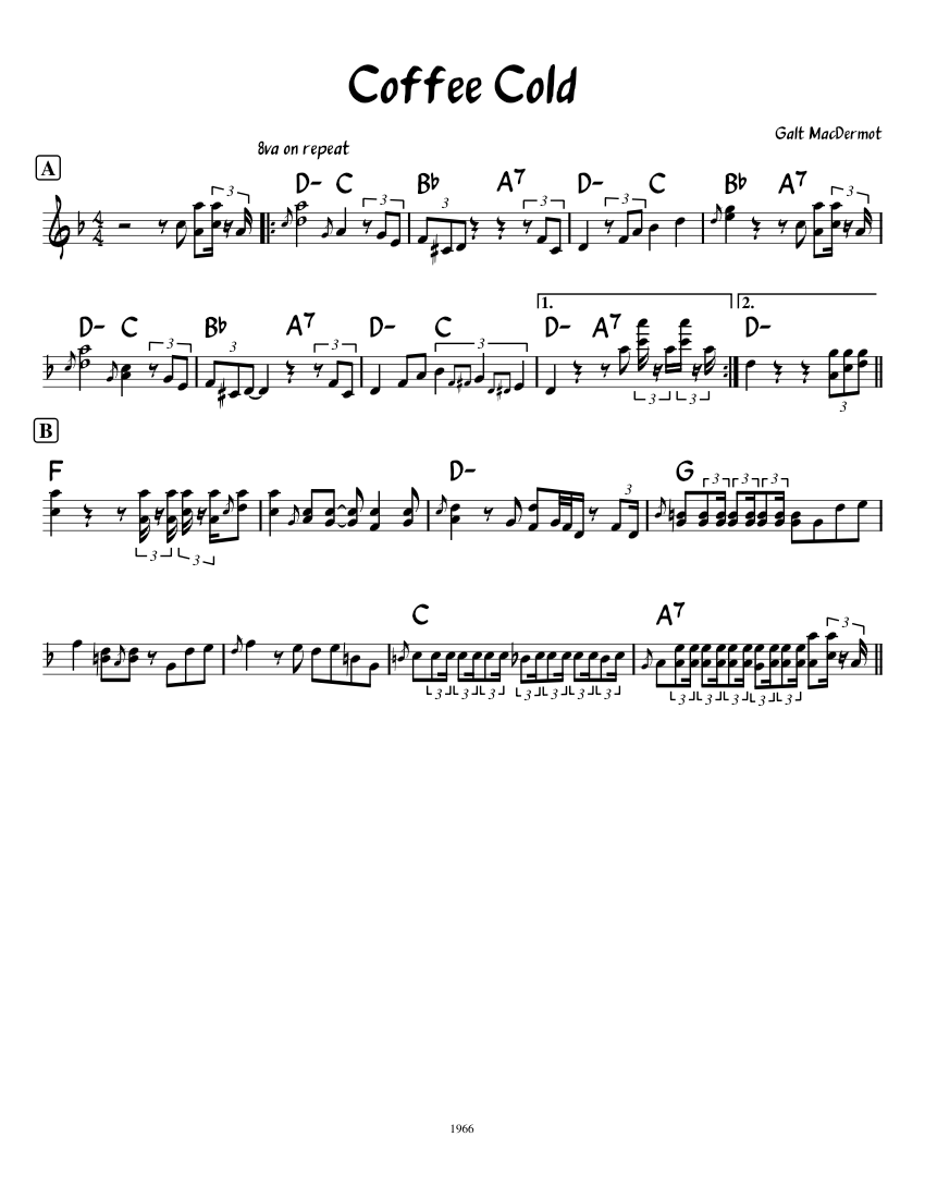 Coffee Cold Galt MacDermot Sheet Music For Piano Solo Easy Coffee Cold Galt MacDermot Sheet Music For Piano Solo Easy