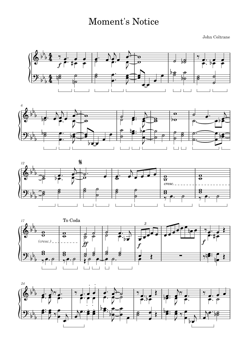 Moment Notice.pdf Moment's Notice Sheet Music for Piano (Solo) easy | MuseScore.com