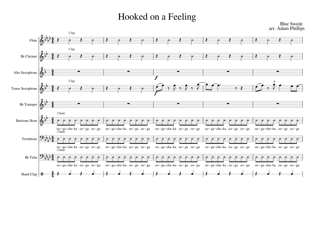 Hooked on a Feeling by Blue Swede for MB Sheet music for Trumpet (In B Flat), Trombone, Flute, Clarinet (In B & more instruments (Mixed Ensemble) | Musescore.com