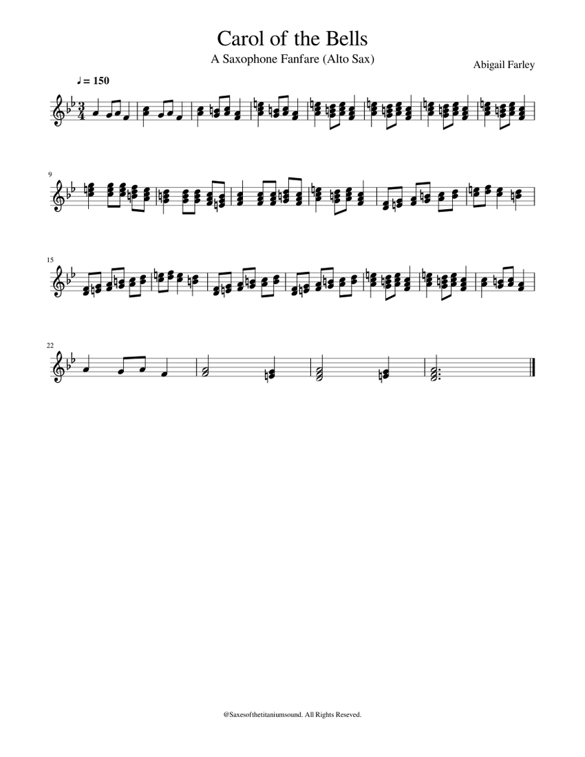 Carol of the Bells Sheet music for Saxophone alto (Solo) | Musescore.com