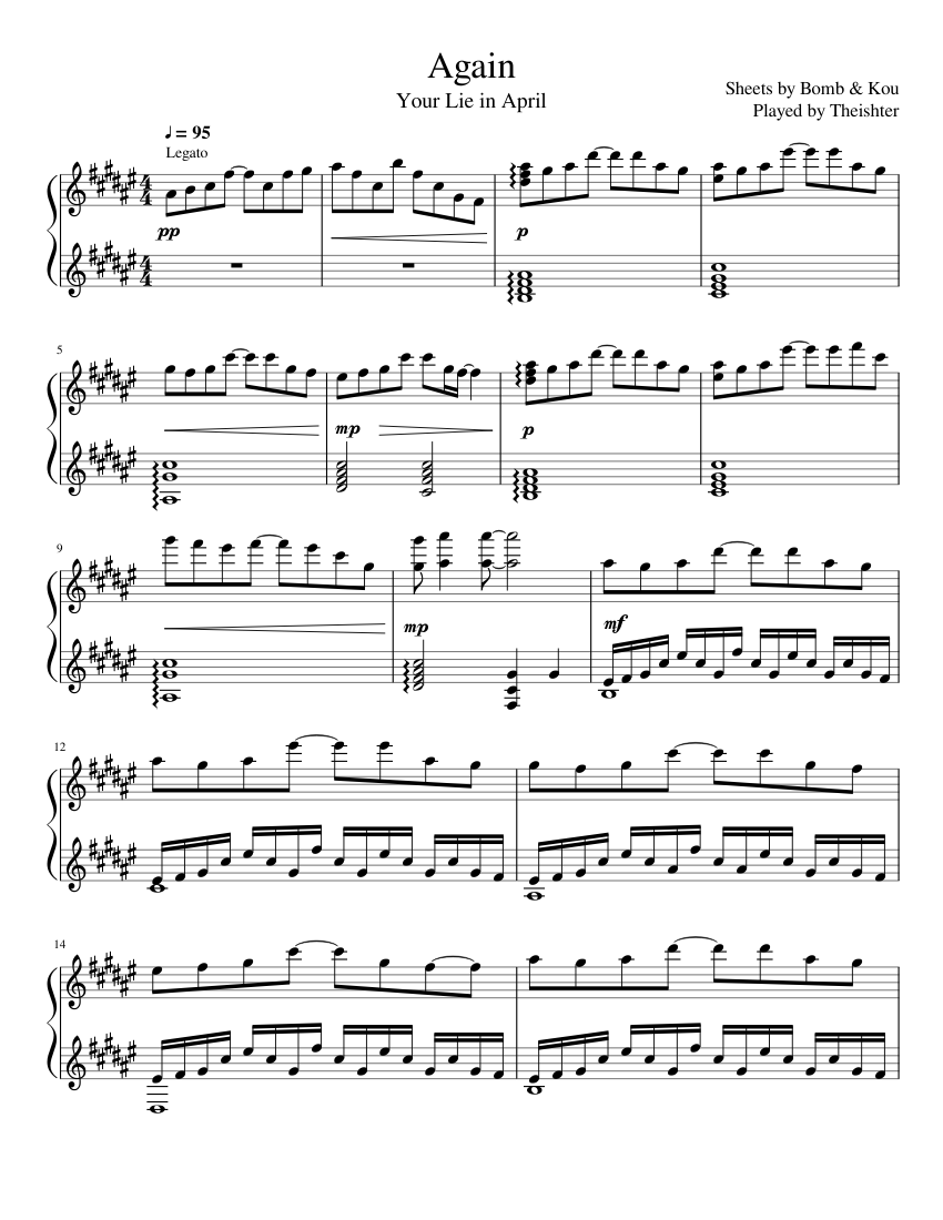 Again - Your Lie in April Sheet music for Piano (Solo) | Musescore.com