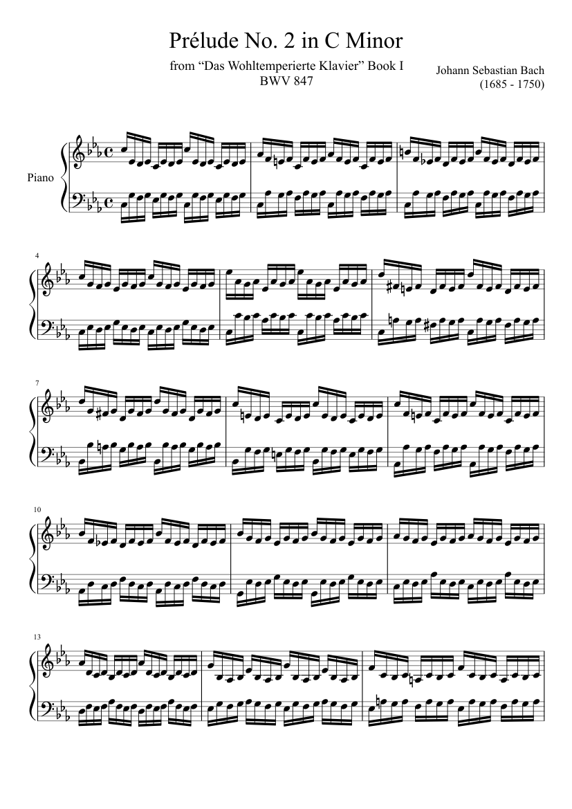 Prélude No. 2 BWV 847 in C Minor Sheet music for Piano (Solo) |  Musescore.com