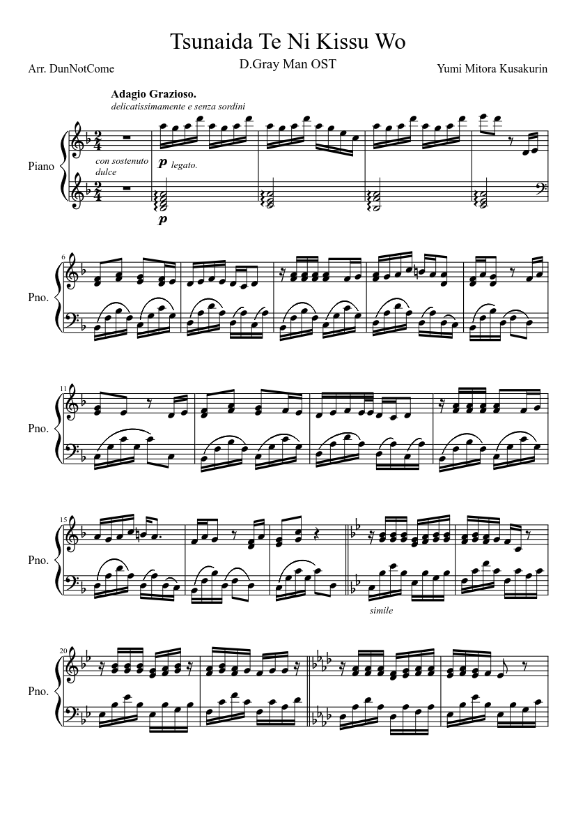 Tsunaida Te Ni Kissu Wo Sheet music for Piano (Solo) | Musescore.com