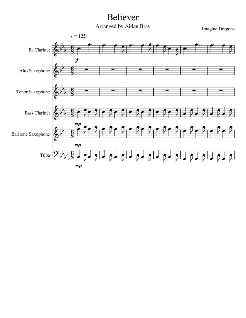 Believer Sheet music for Tuba, Clarinet in b-flat, Clarinet bass ...