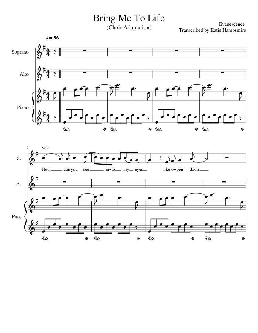 Bring Me To Life (SSA) Sheet music for Piano, Soprano, Alto (Mixed Trio) |  Musescore.com