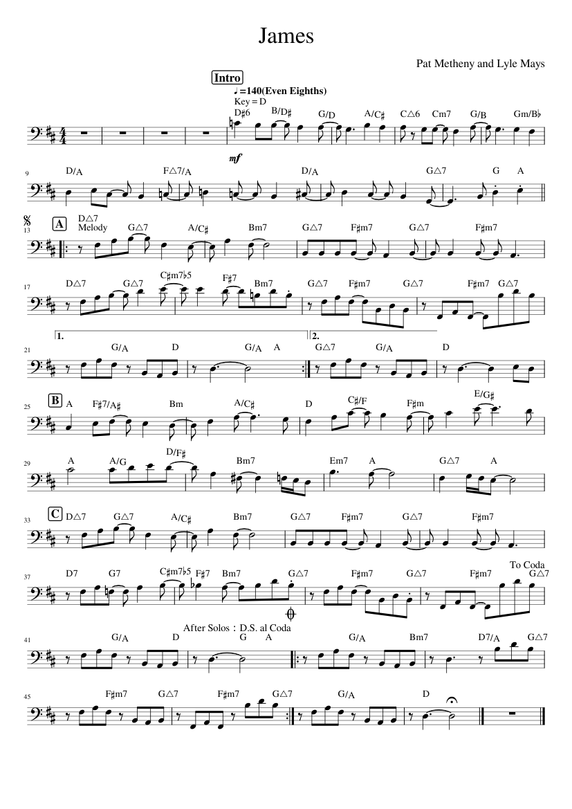 James Note ★James Sheet Music with Chords for Piano (Solo) easy | MuseScore.com