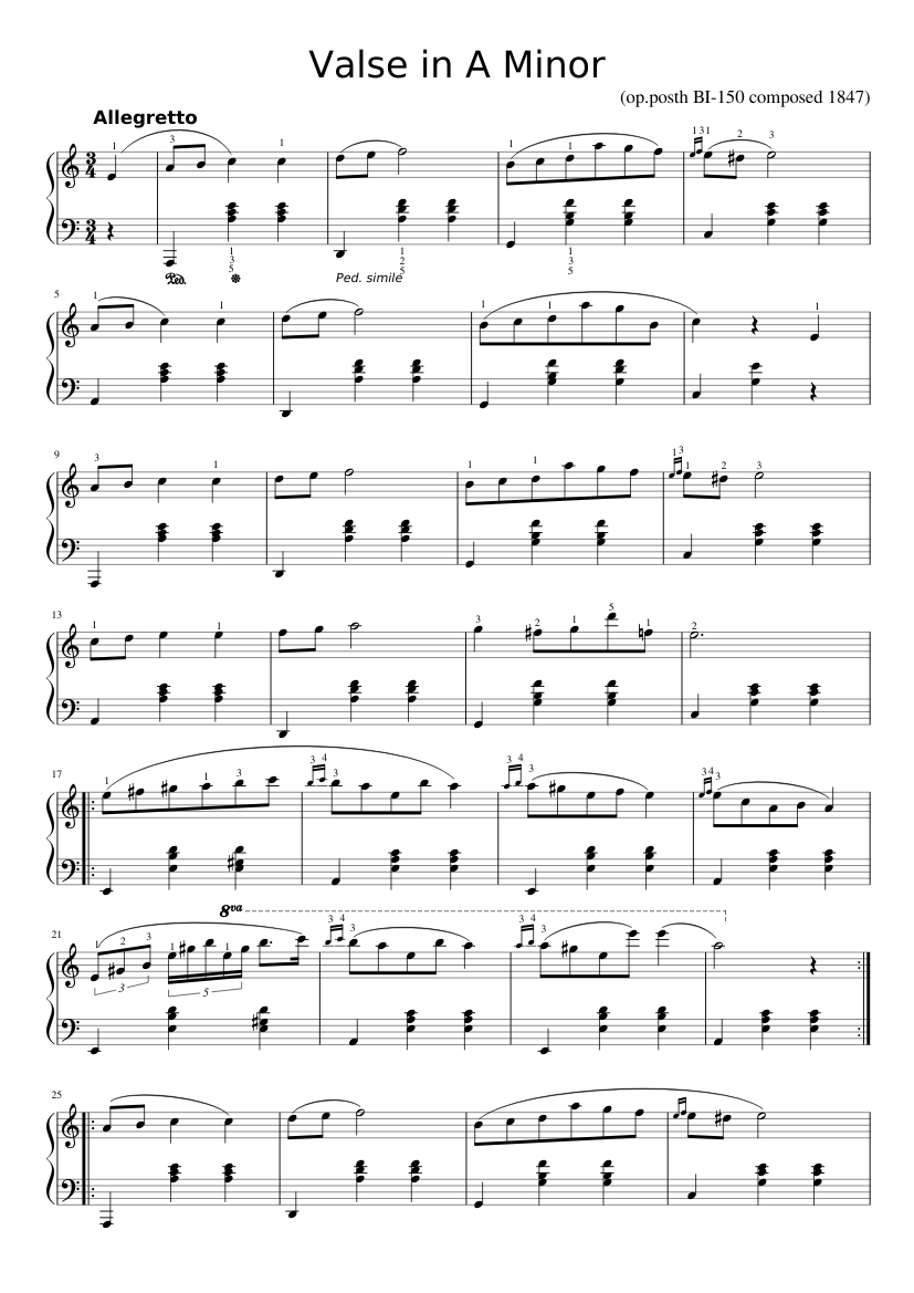 posthumous waltz in a minor sheet music