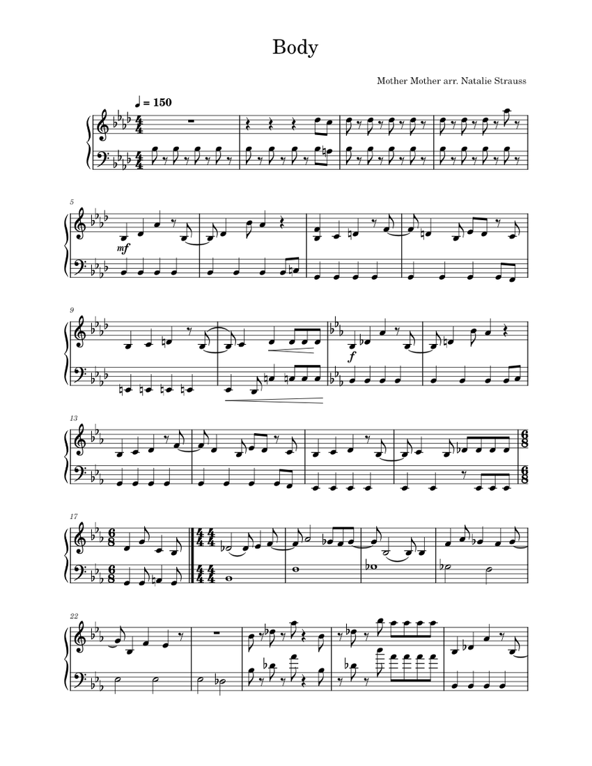 Body Mother Mother Sheet music for Piano (Solo) Download and print