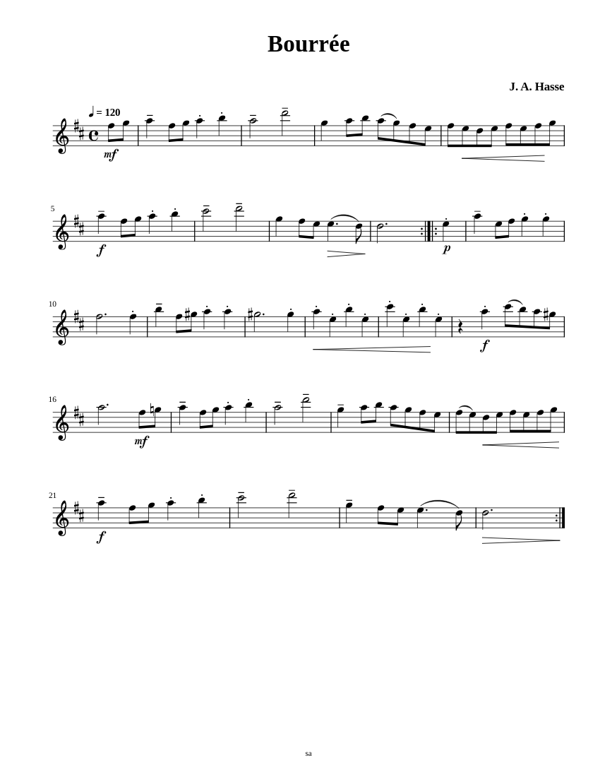 Bourree – Johann Adolph Hasse Sheet Music for Flute (Solo) | MuseScore.com