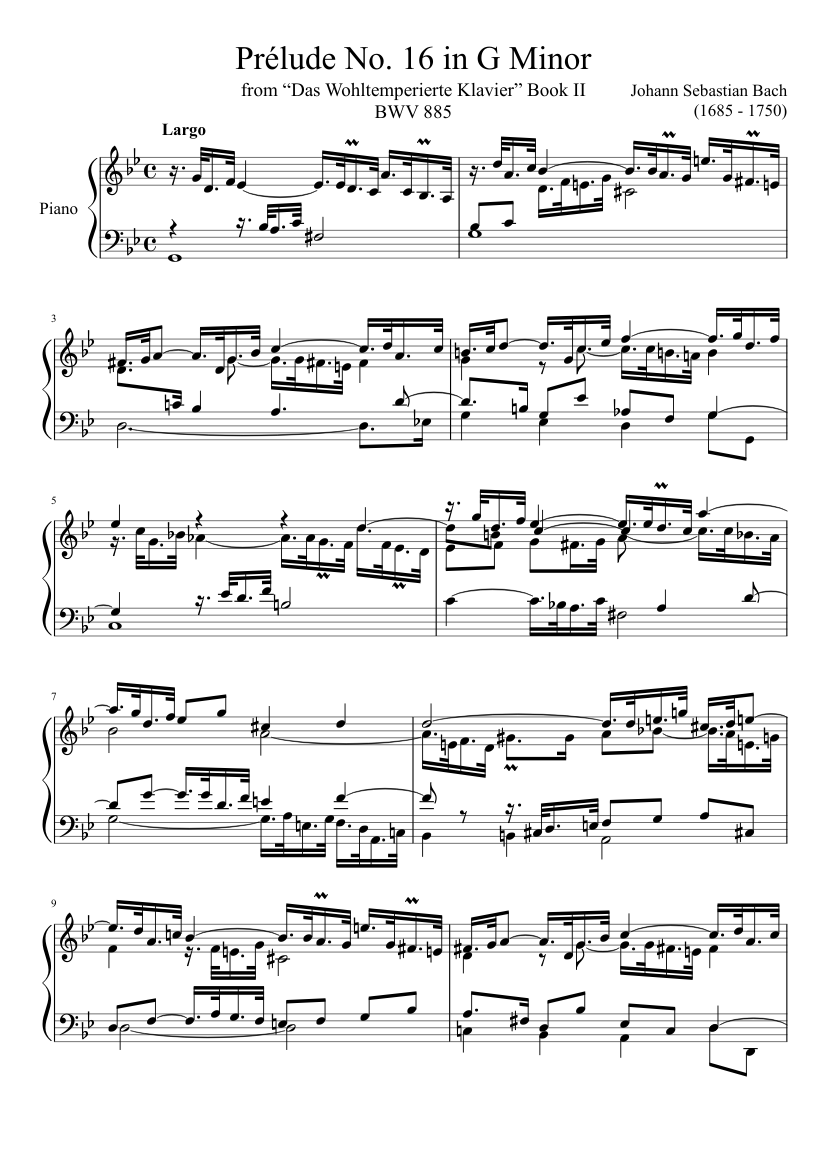 Prélude No. 16 BWV 885 in G Minor Sheet music for Piano (Solo) |  Musescore.com