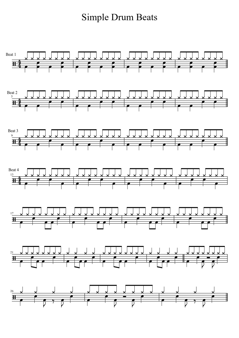 simple drum beats Sheet music for Drum group (Solo) | Musescore.com