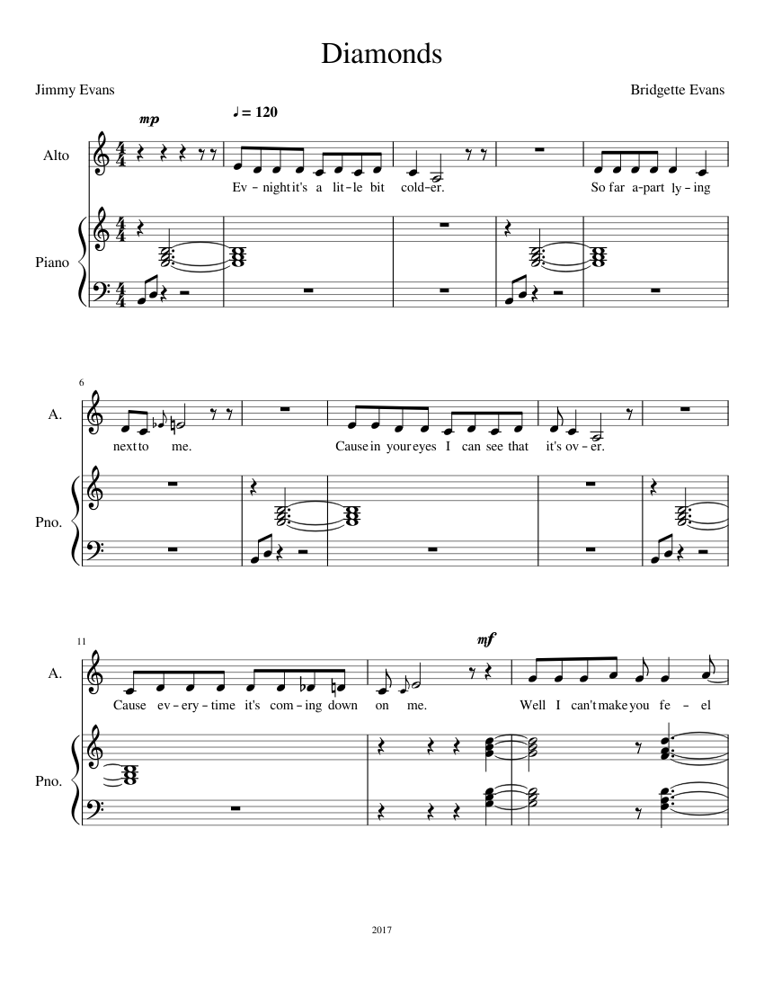 Diamonds Sheet music for Piano, Alto (PianoVoice)