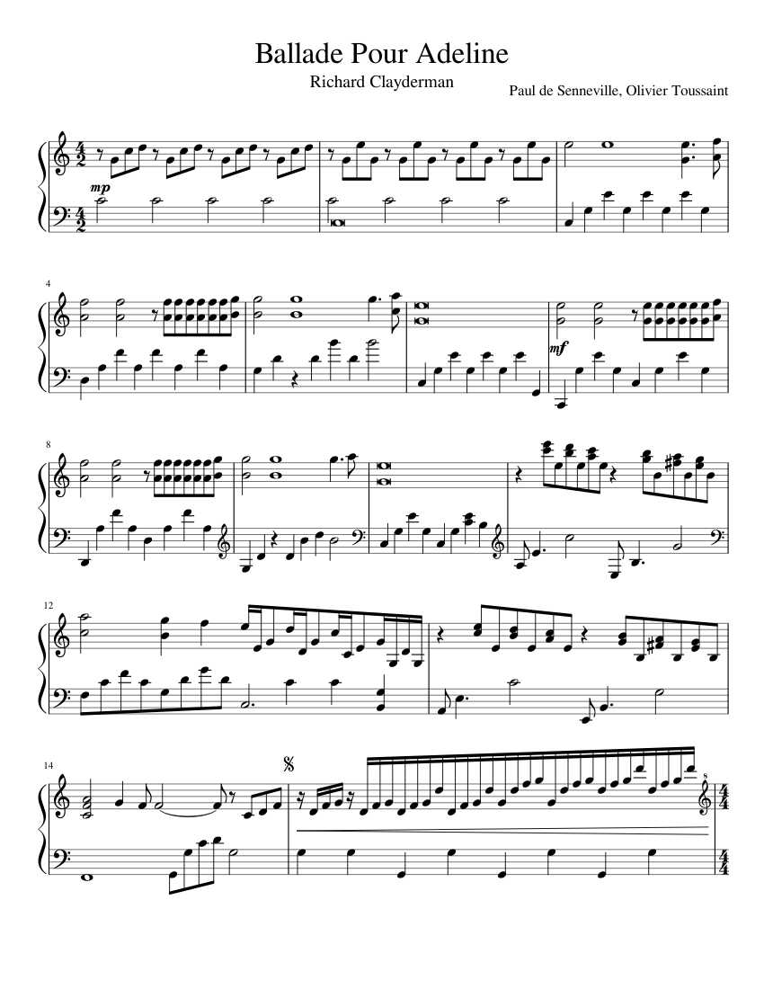 Richard Clayderman Ballade Pour Adeline Sheet Music For Piano Solo Musescore Com