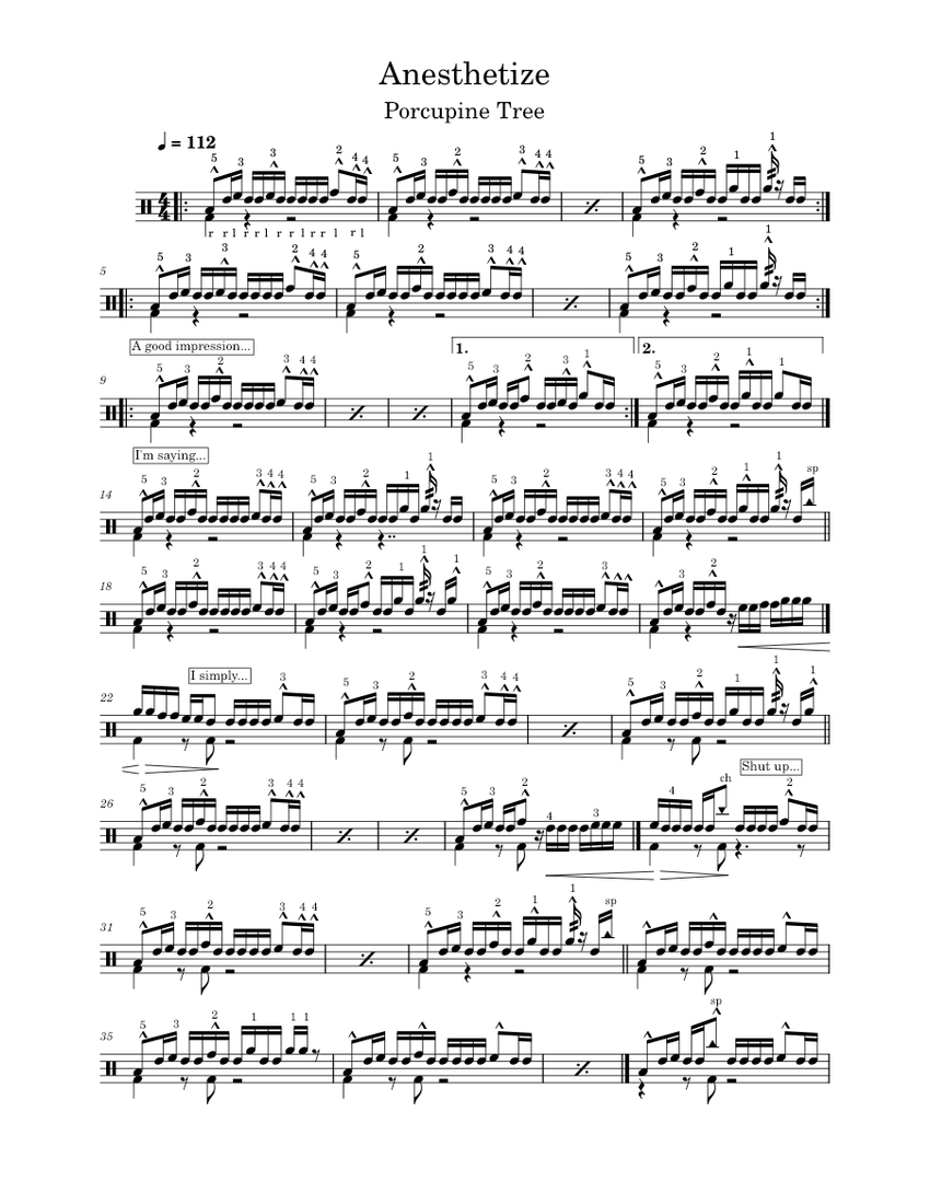 Anesthetize (Part 1) Porcupine Tree Sheet music for Drum Group (Solo