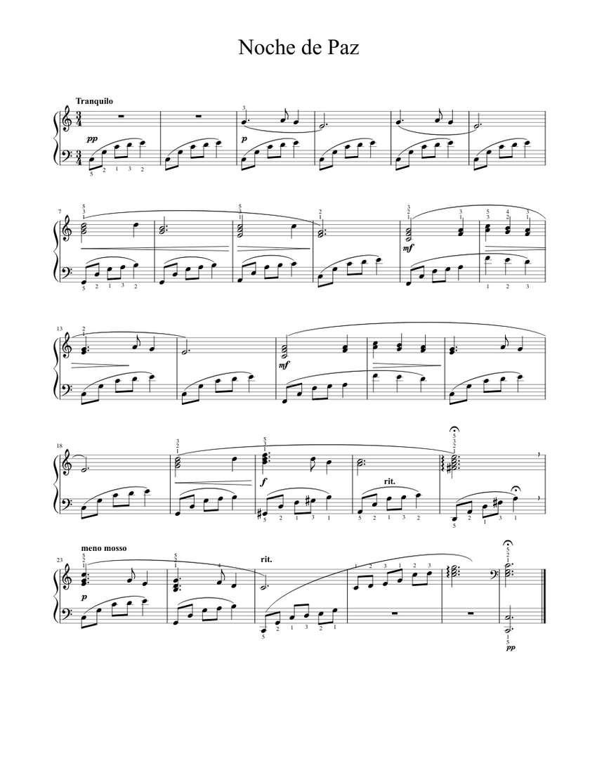 Noche De Paz Silent Night Sheet Music For Piano Solo Musescore Com Noche de paz, noche de_amor; noche de paz silent night sheet music