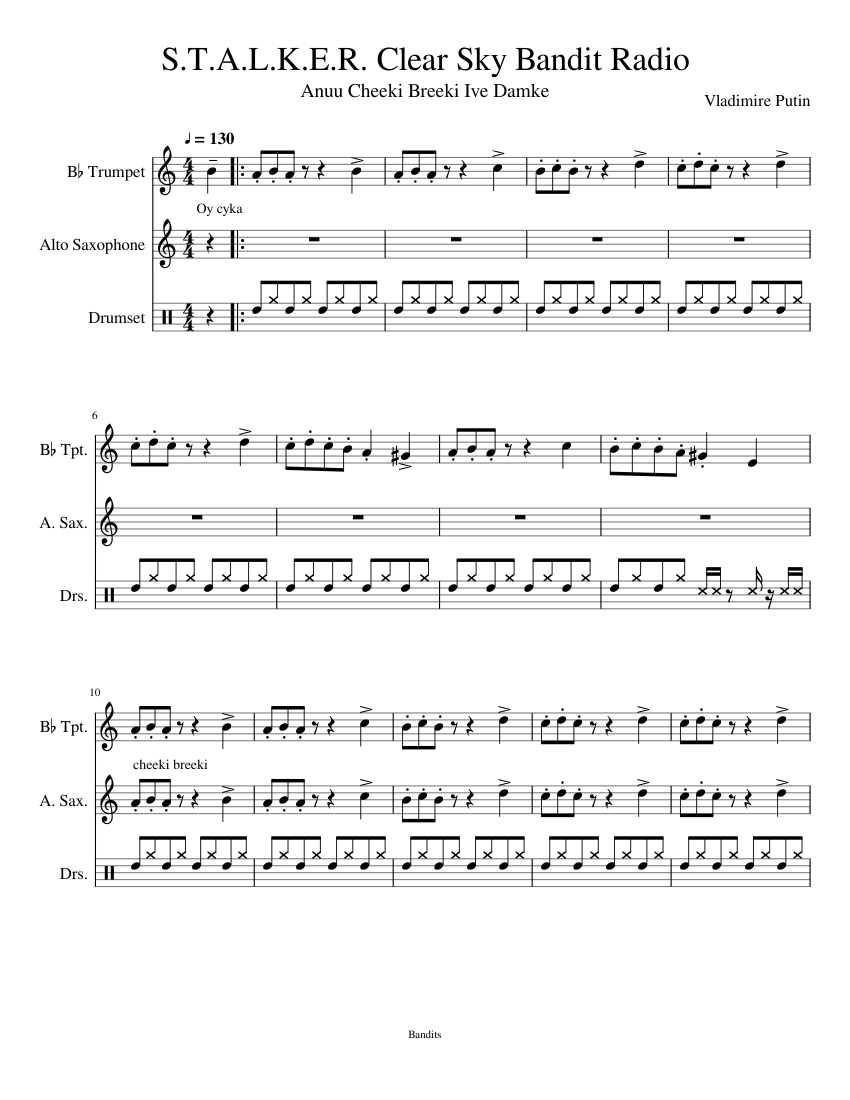 S T A L K E R Clear Sky Bandit Radio Sheet music for Trumpet (In B Flat),  Drum Group, Saxophone (Alto) (Mixed Duet) | Musescore.com