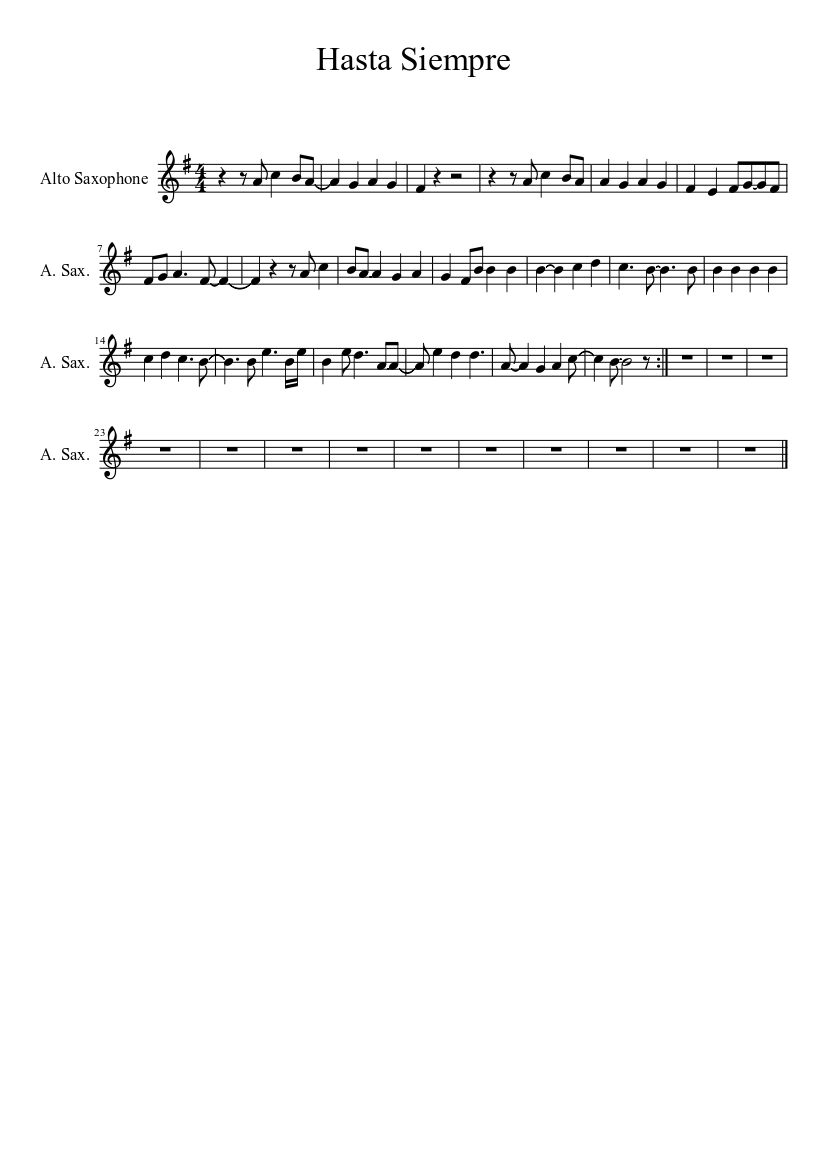 Hasta Siempre Sheet music for Saxophone alto (Solo) | Musescore.com