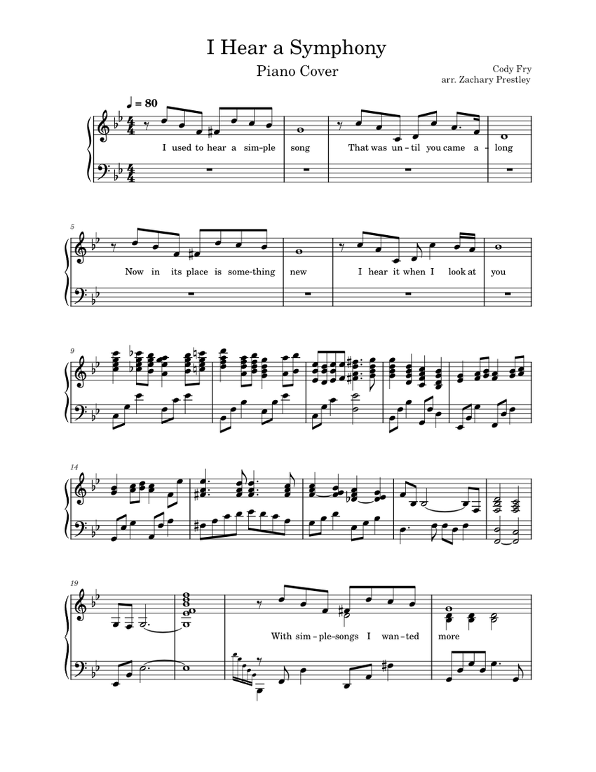 I Hear a Symphony - Cody Fry Sheet music for Piano (Solo) | Musescore.com