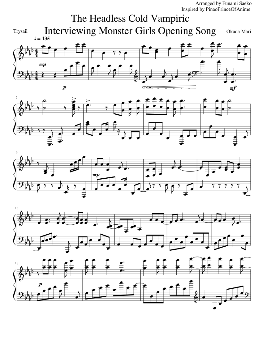 Demi-chan wa Kataritai OP (Interview with monster girls) Sheet music for  Piano (Solo) | Musescore.com