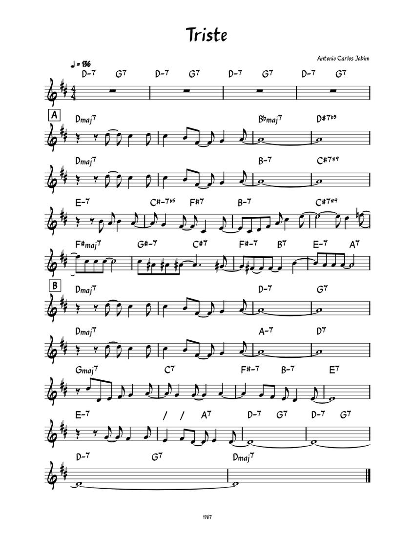 Triste Antonio Carlos Jobim Sheet music for Piano (Solo)