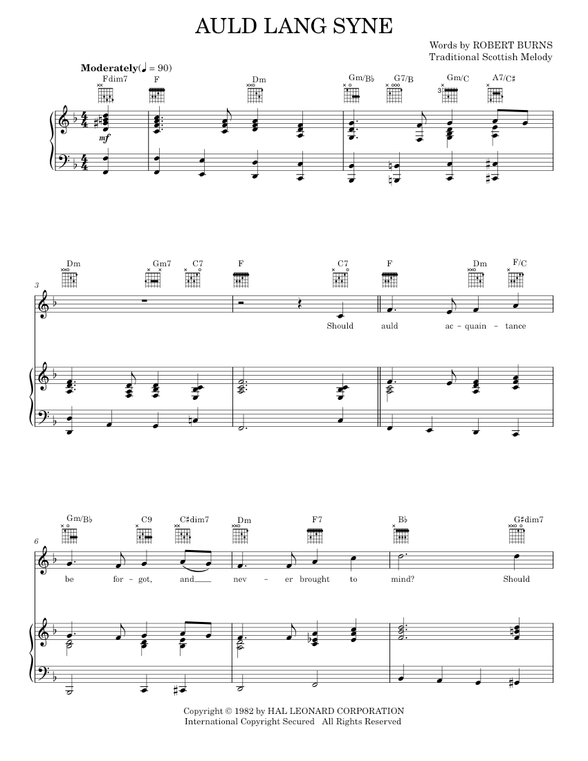 Play Official version of Auld lang syne Sheet Music by Robert Burns for ...