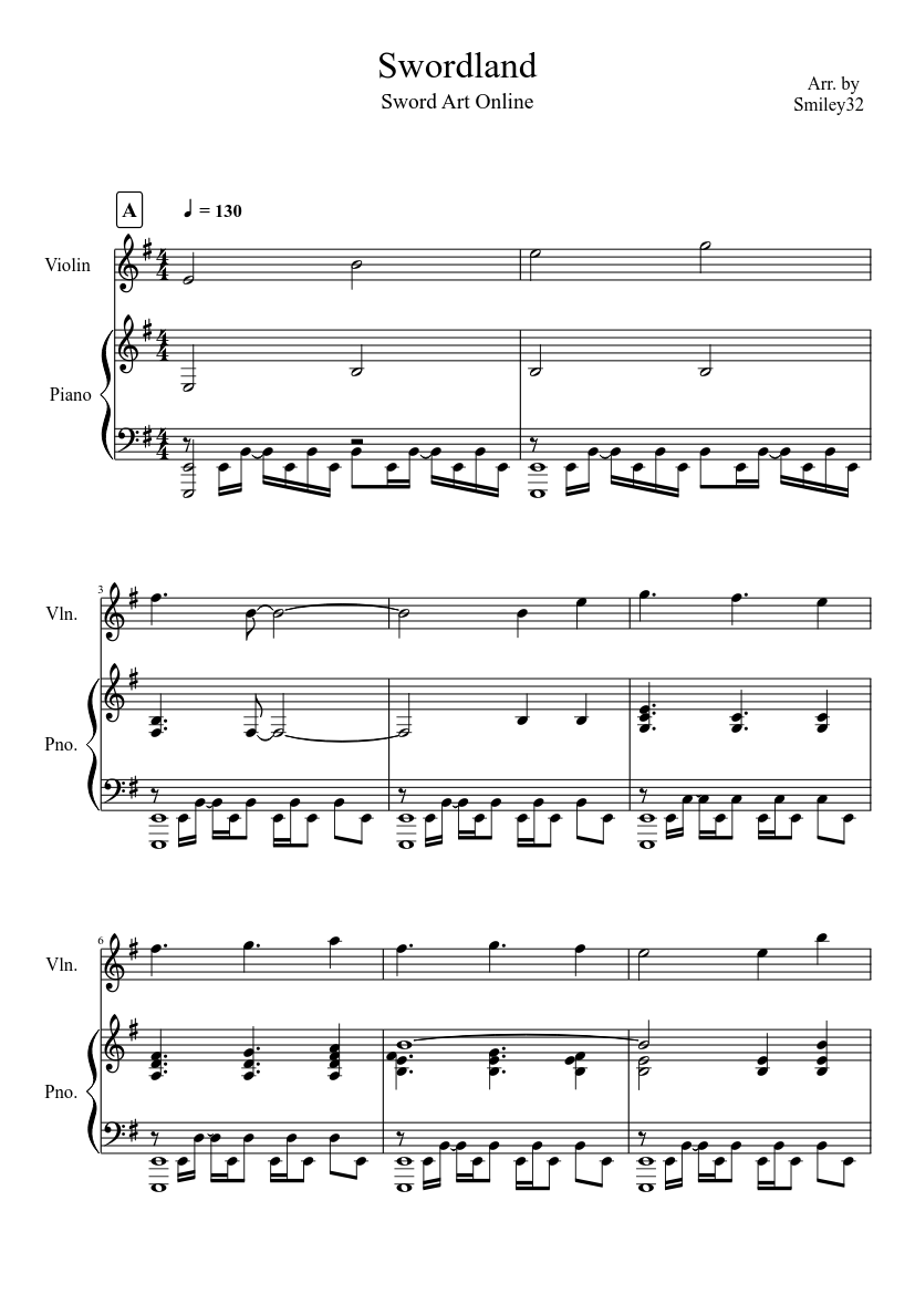 Swordland Sheet music for Piano, Violin (Solo) | Musescore.com