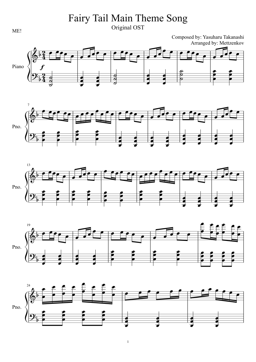 Fairy Tail Main Theme Song OST Sheet music for Piano (Solo) | Musescore.com