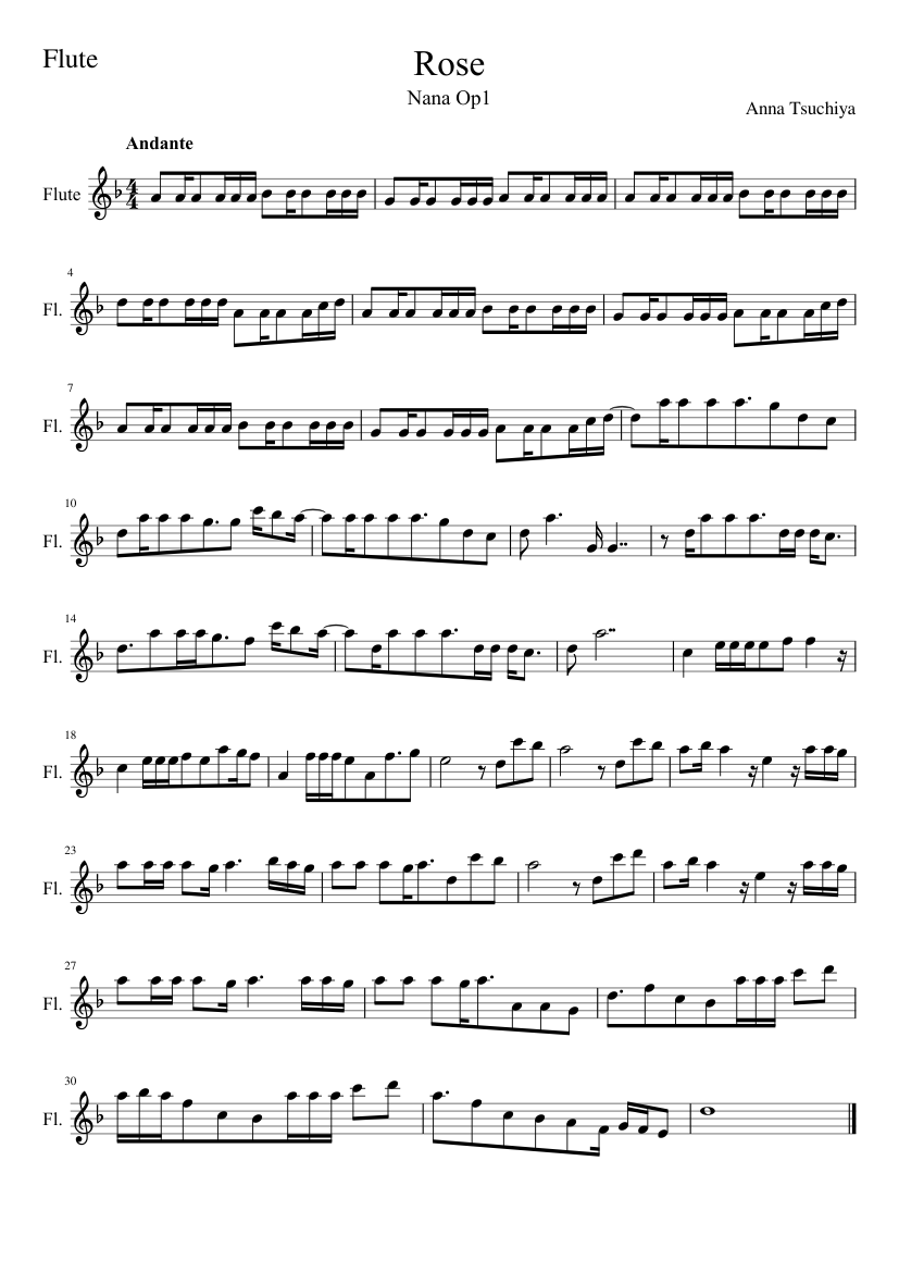 Rose, Nana Sheet Music for Flute (Solo) | MuseScore.com