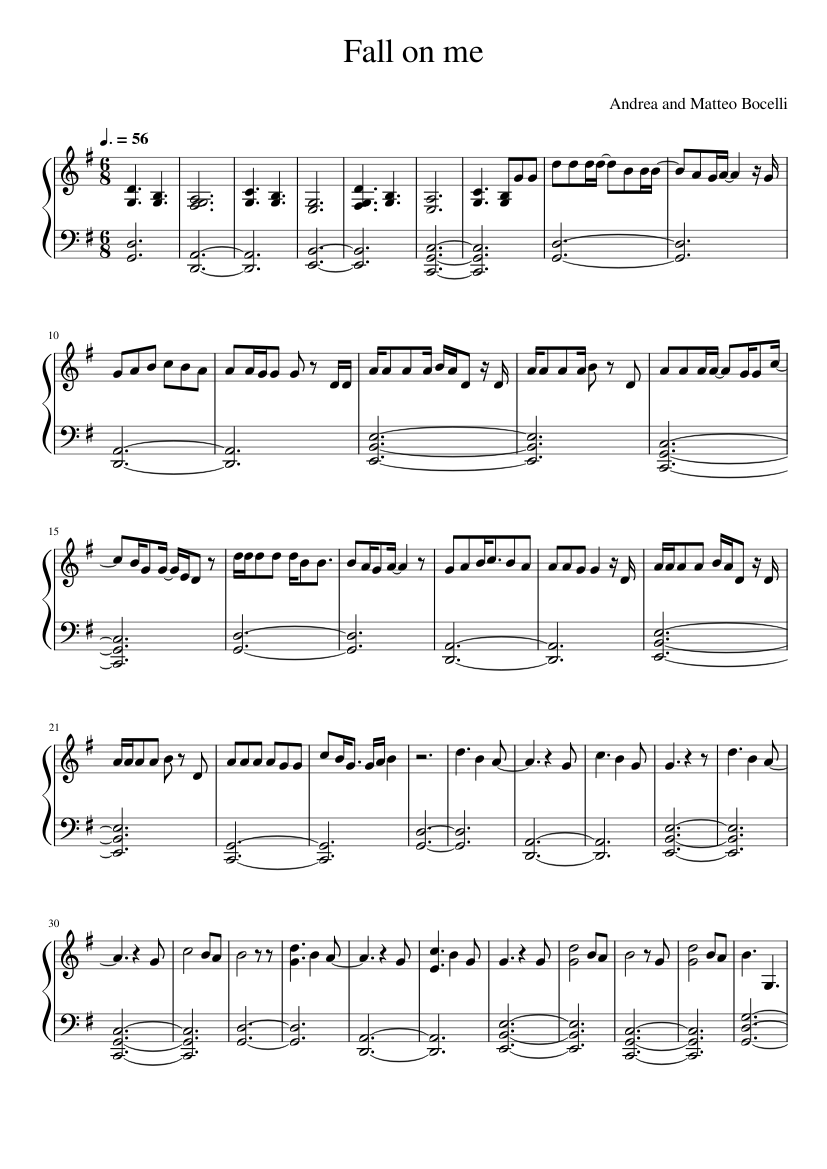 Fall on me - Andrea and Matteo Bocelli Sheet music for Piano (Solo) Easy |  Musescore.com